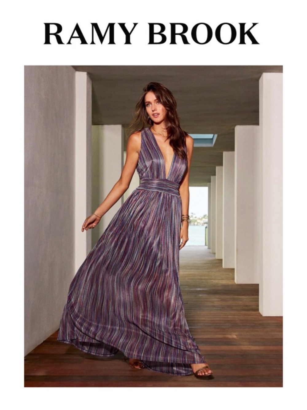 RAMY BROOK Valia V-Neck Sleeveless Striped Maxi Dress
